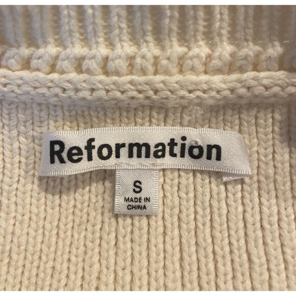 Reformation Catalina Cotton Sweater Knit Dress Button Front Cream Ivory Gold S - Picture 6 of 6